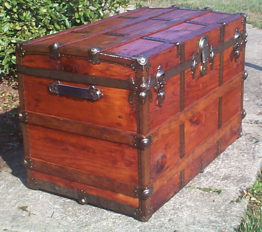 restored victorian all wood roll top antique trunk for sale 709