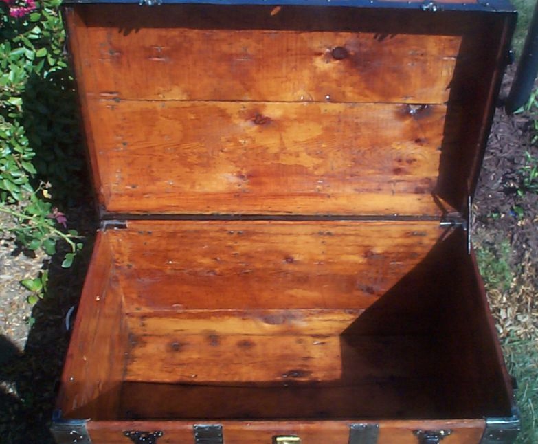 restored victorian all wood flat top antique trunk for sale 712