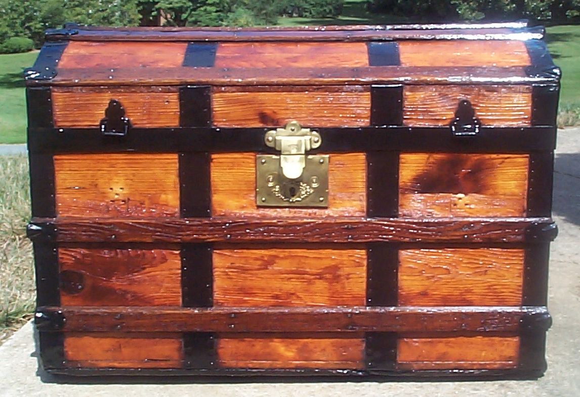 restored all wood dome top antique trunk for sale 713