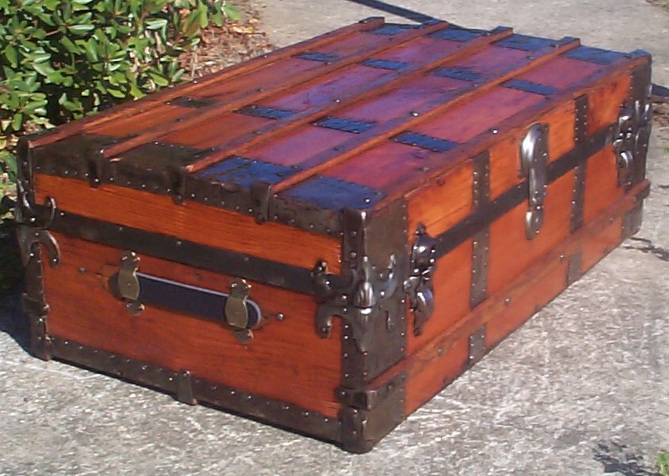 restored victorian all wood low profile roll top antique trunk for sale 714
