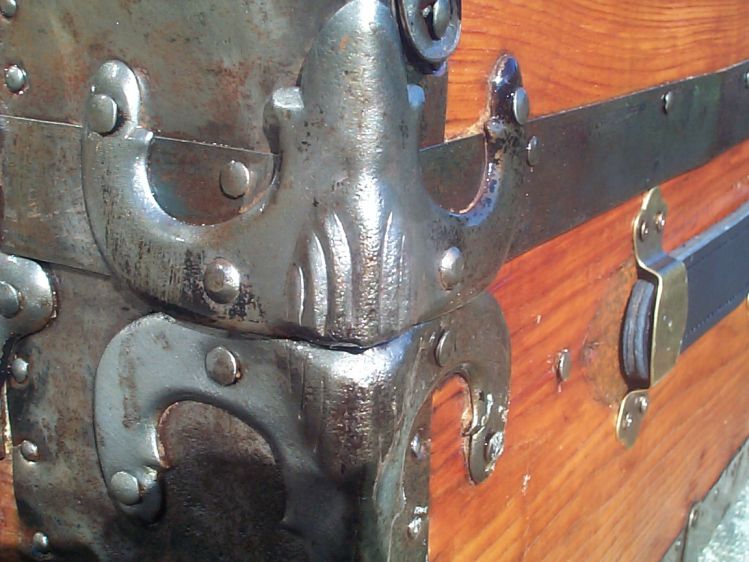 restored victorian all wood low profile roll top antique trunk for sale 714