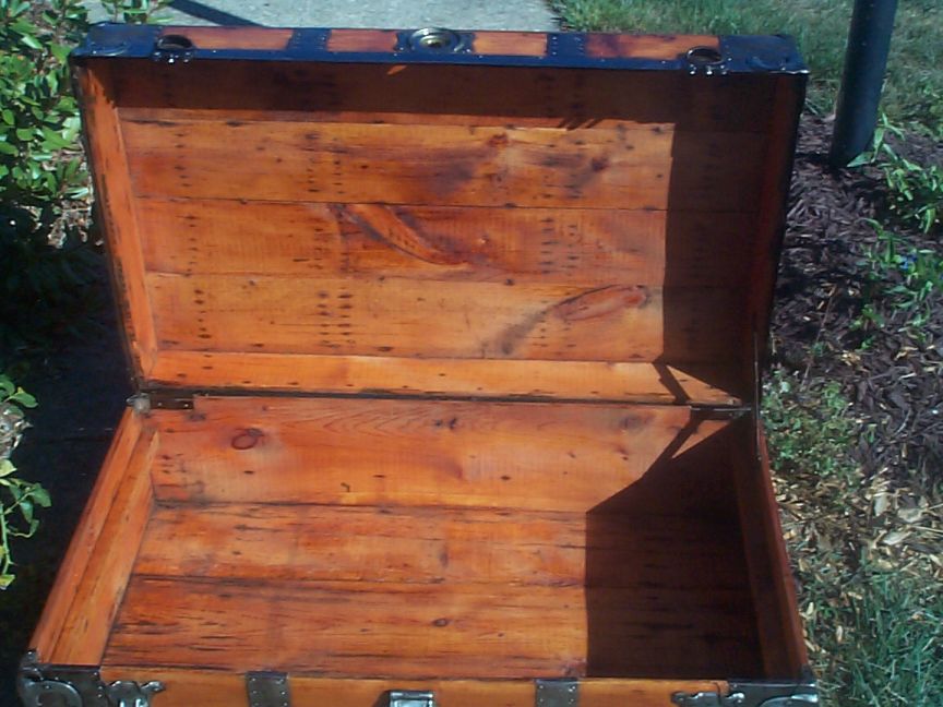 restored victorian all wood low profile roll top antique trunk for sale 714