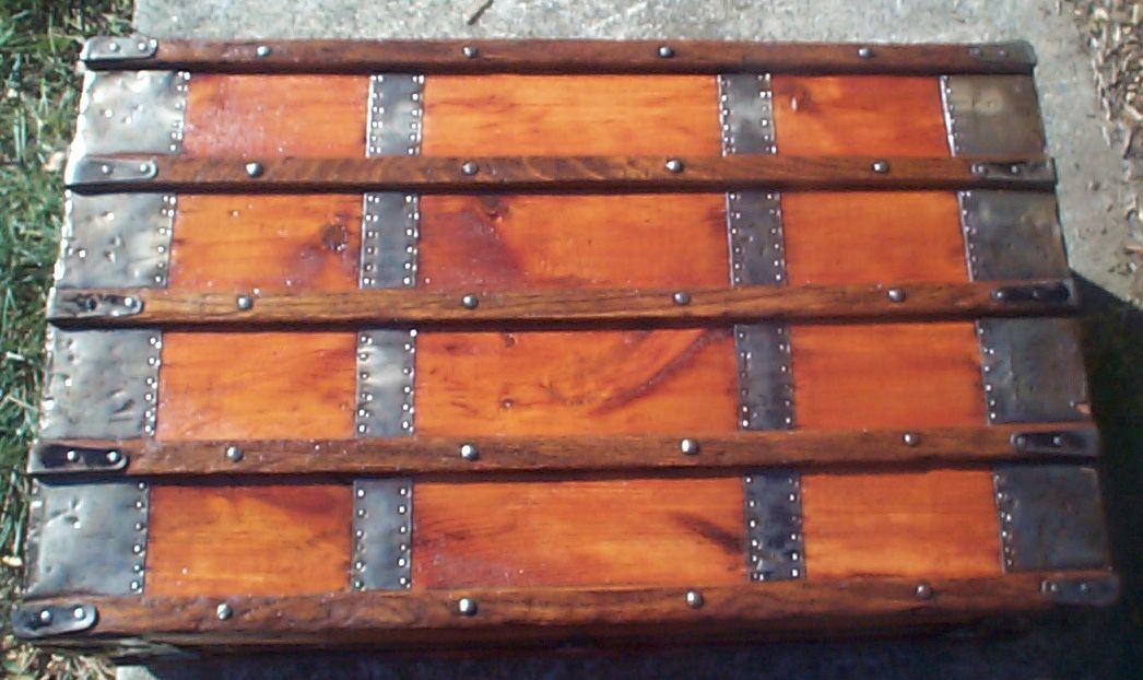 restored victorian all wood low profile roll top antique trunk for sale 714