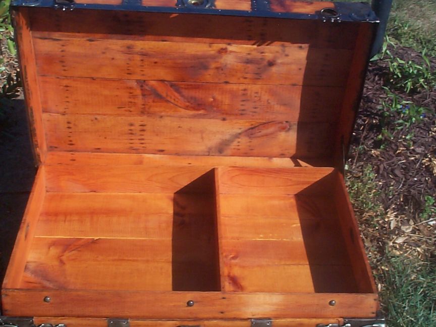 restored victorian all wood low profile roll top antique trunk for sale 714