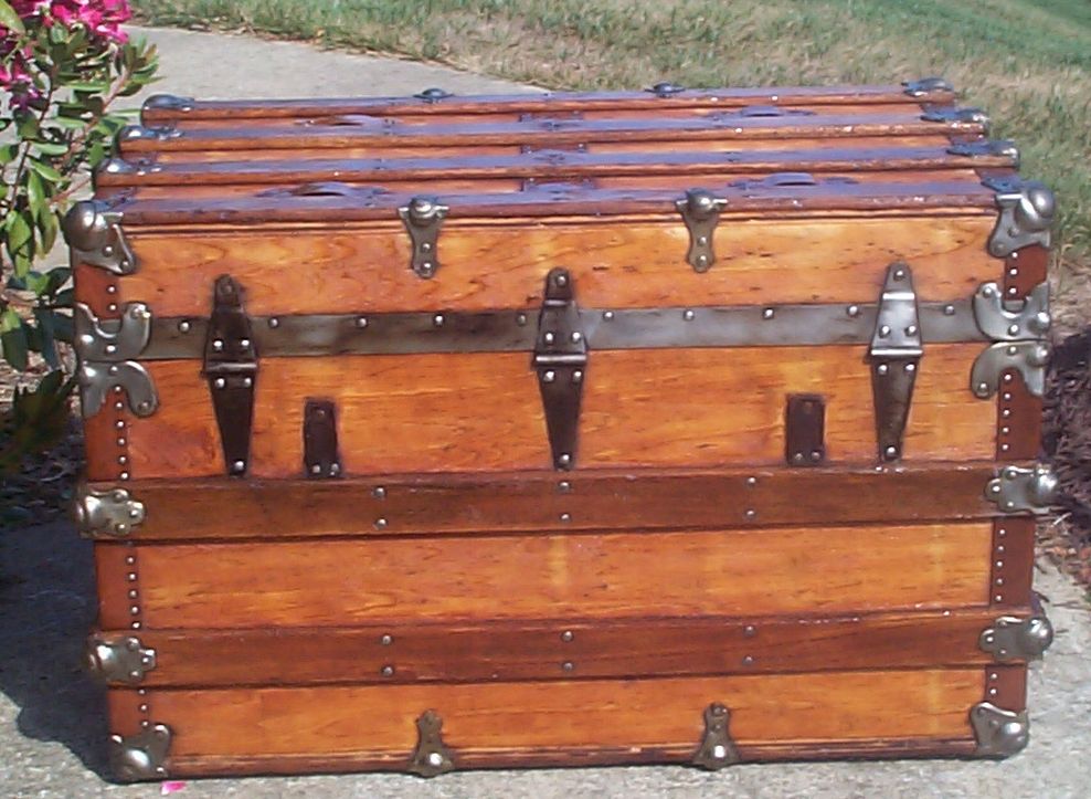 restored victorian all wood flat top antique trunk for sale 716