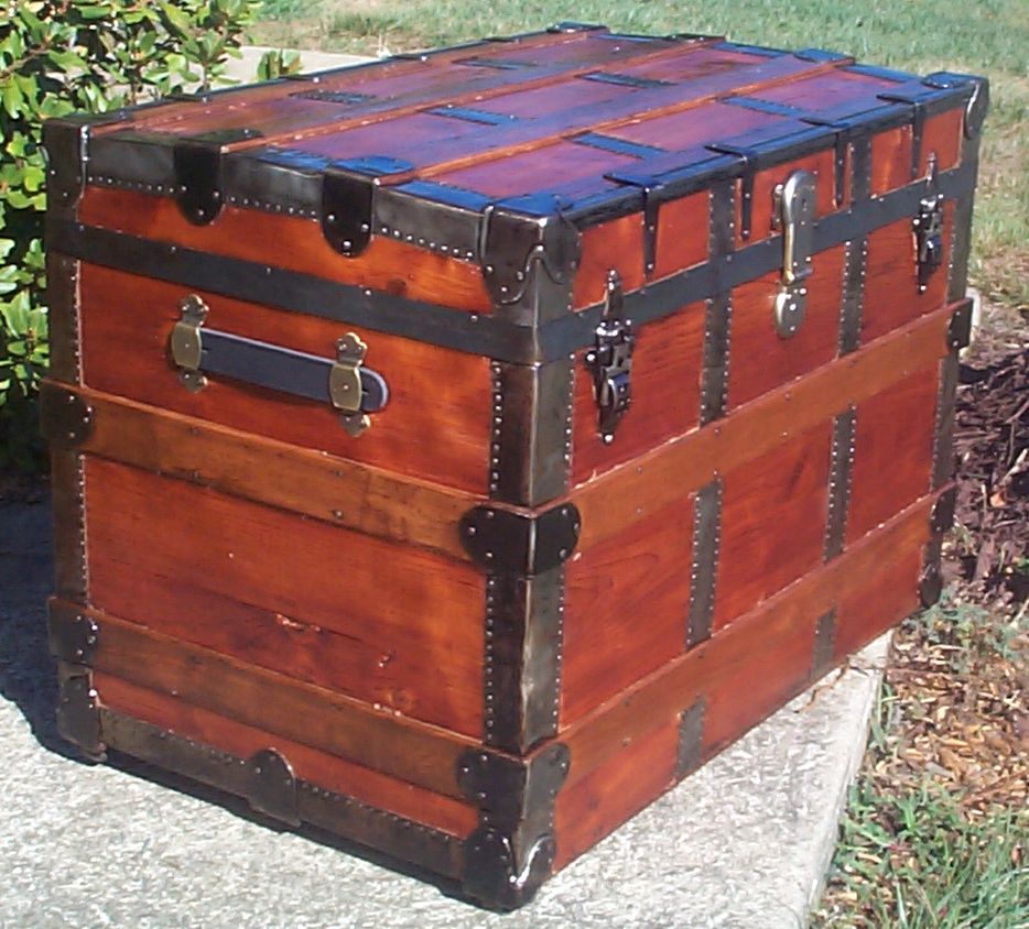 restored victorian all wood roll top antique trunk for sale 718