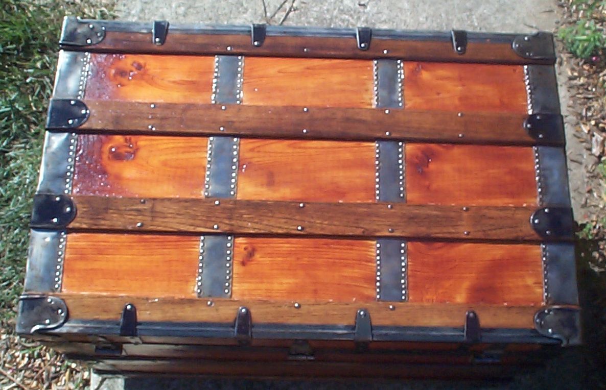 restored victorian all wood roll top antique trunk for sale 718