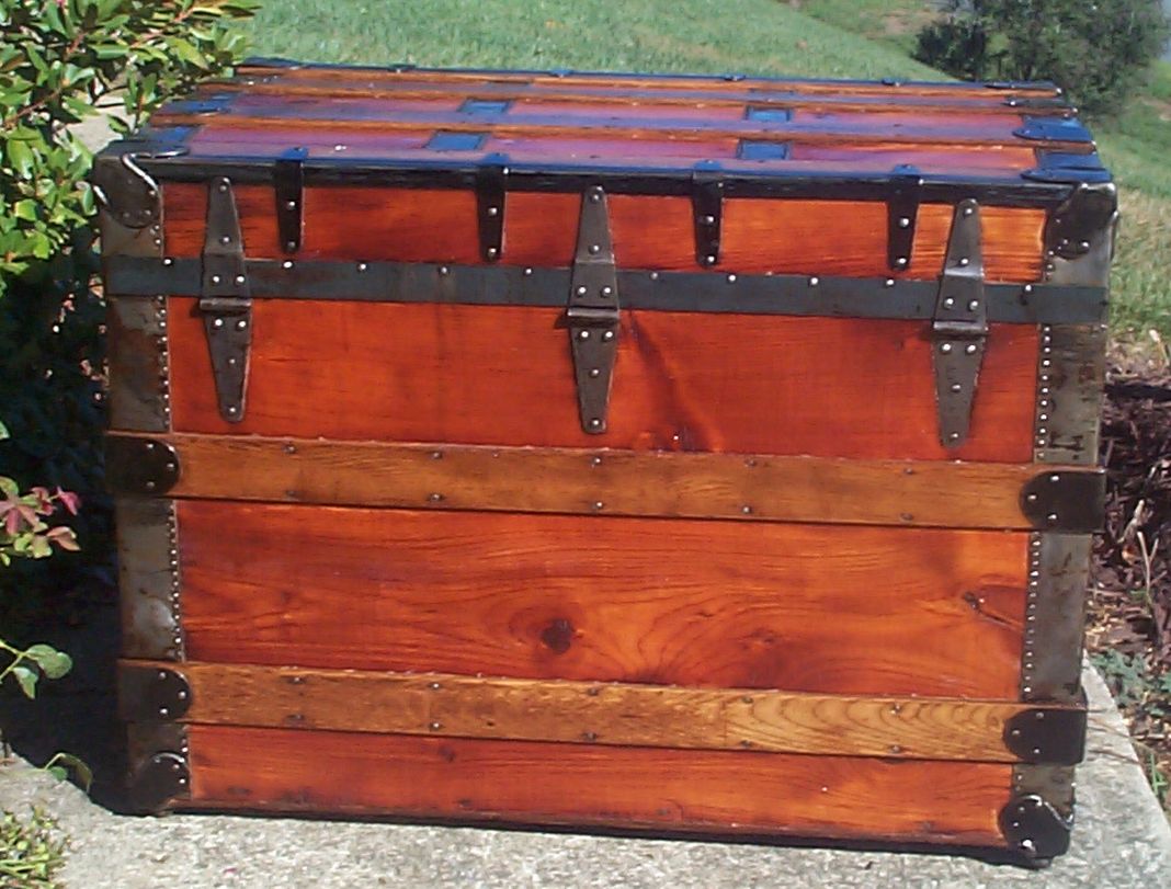 restored victorian all wood roll top antique trunk for sale 718