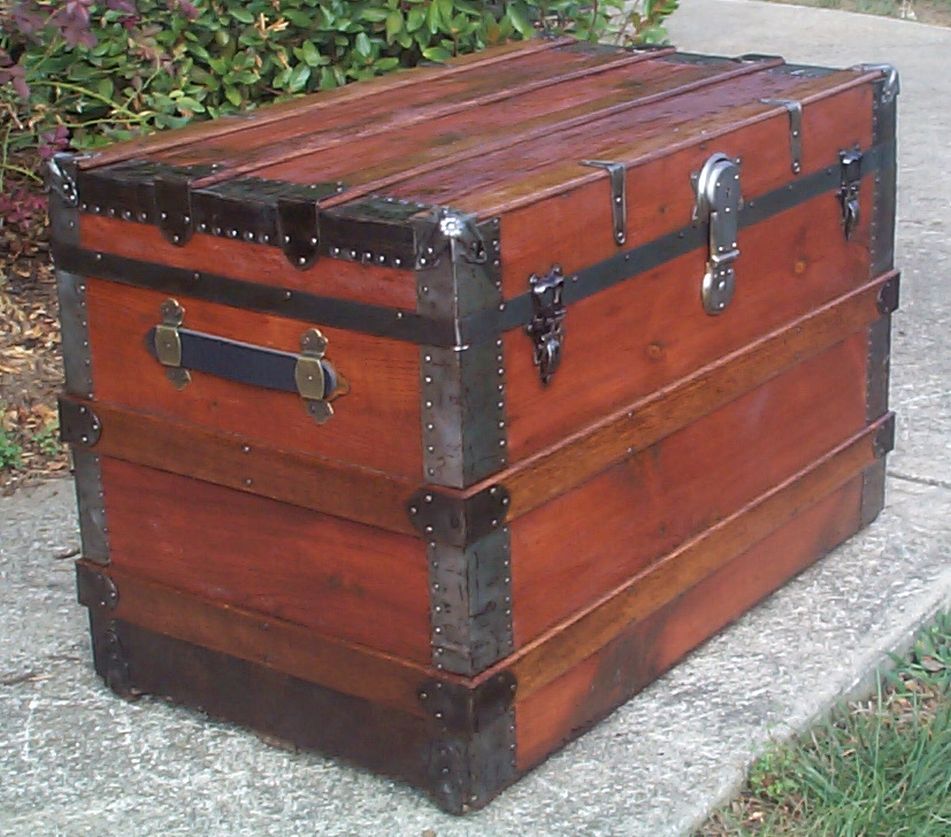 restored victorian all wood flat top antique trunks for sale 719