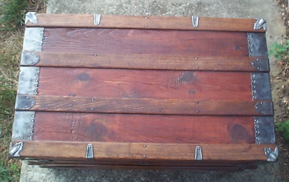 restored victorian all wood flat top antique trunks for sale 719