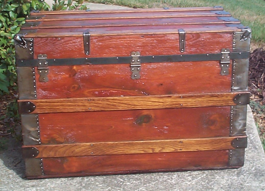 restored victorian all wood flat top antique trunks for sale 719