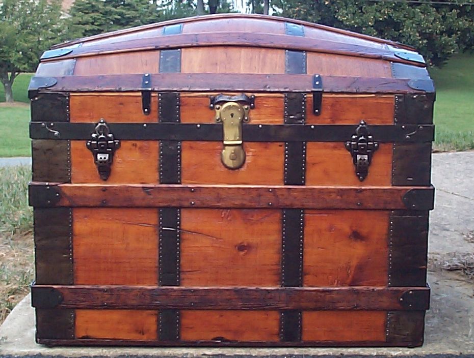 restored all wood dome top antique trunk for sale 723