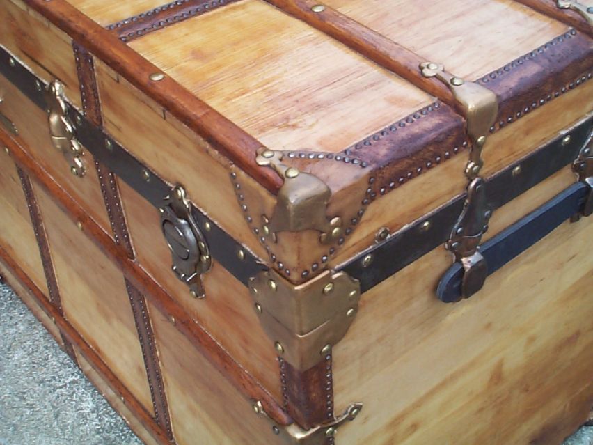 restored victorian all wood flat top antique trunks for sale 725