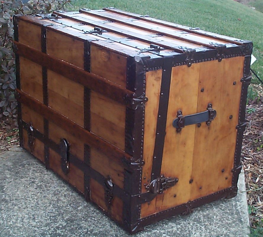 restored victorian all wood flat top antique theatrical trunks for sale 726