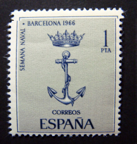 spanish navy postage stamp showing crown and fouled anchor 