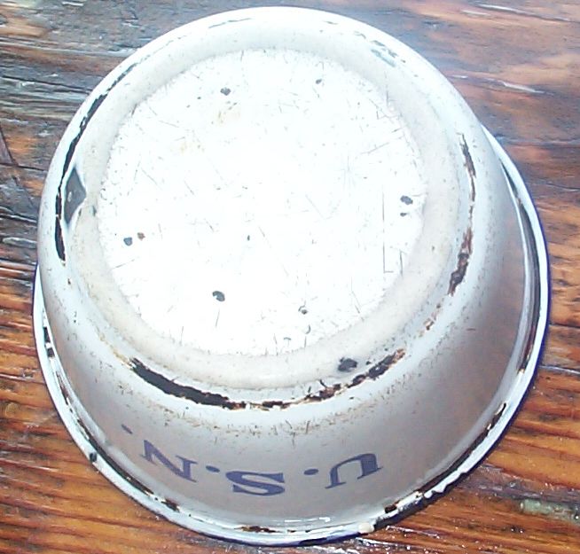 1890s-1900s White Porcelain on Metal Enamelware US Navy Enlisted Mess Bowl