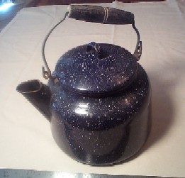 Large Vintage Blue Speckle Enamelware, Granite Ware Coffee Pot