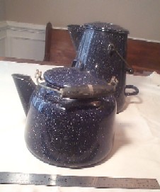 Navy Enlisted Mess Deck and Galley Graniteware Coffee Pot and Tea Kettle