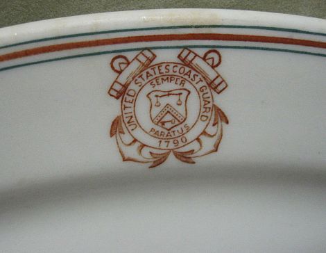 USCG Coast Guard China ivory white, green and burgundy serving platter