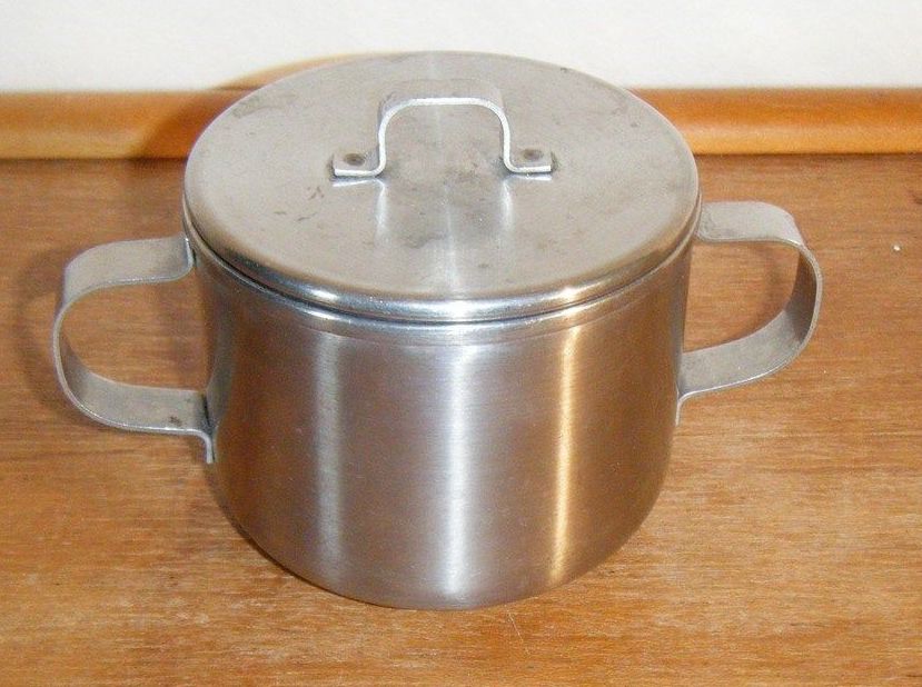 usmc aluminum sugar bowl or bouillon cup with 2 handles and lid