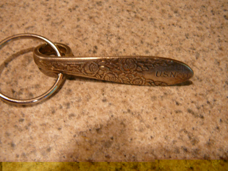 ladies keychain 1937 ww2 USN silverplate Rose and Leaf pattern spoon handles