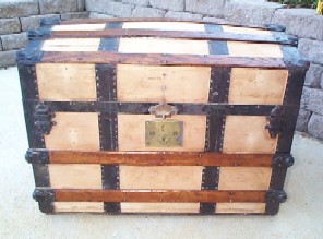 antique trunk restoration process: no canvas, all wood