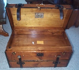  Captains Domed Sea Chest #1 Open Showing Wooden Insert
