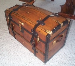 100+ year old Antique Domed Trunk, Oak Handles and Working Lock with Key. RARE
