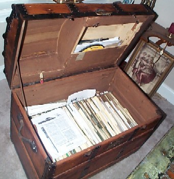 antique trunk sea chest open with files
